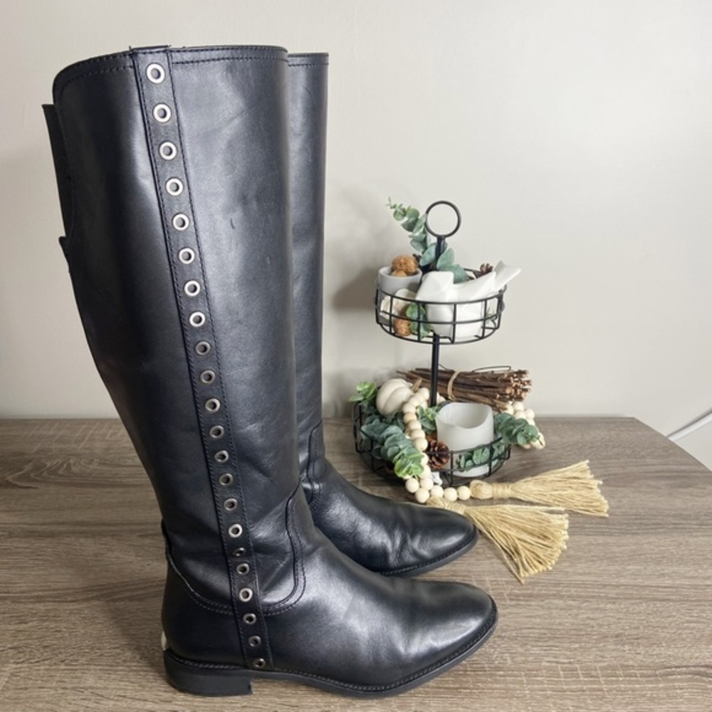 MICHAEL Michael Kors Dora Black Leather Grommeted Riding Boots Size 8M